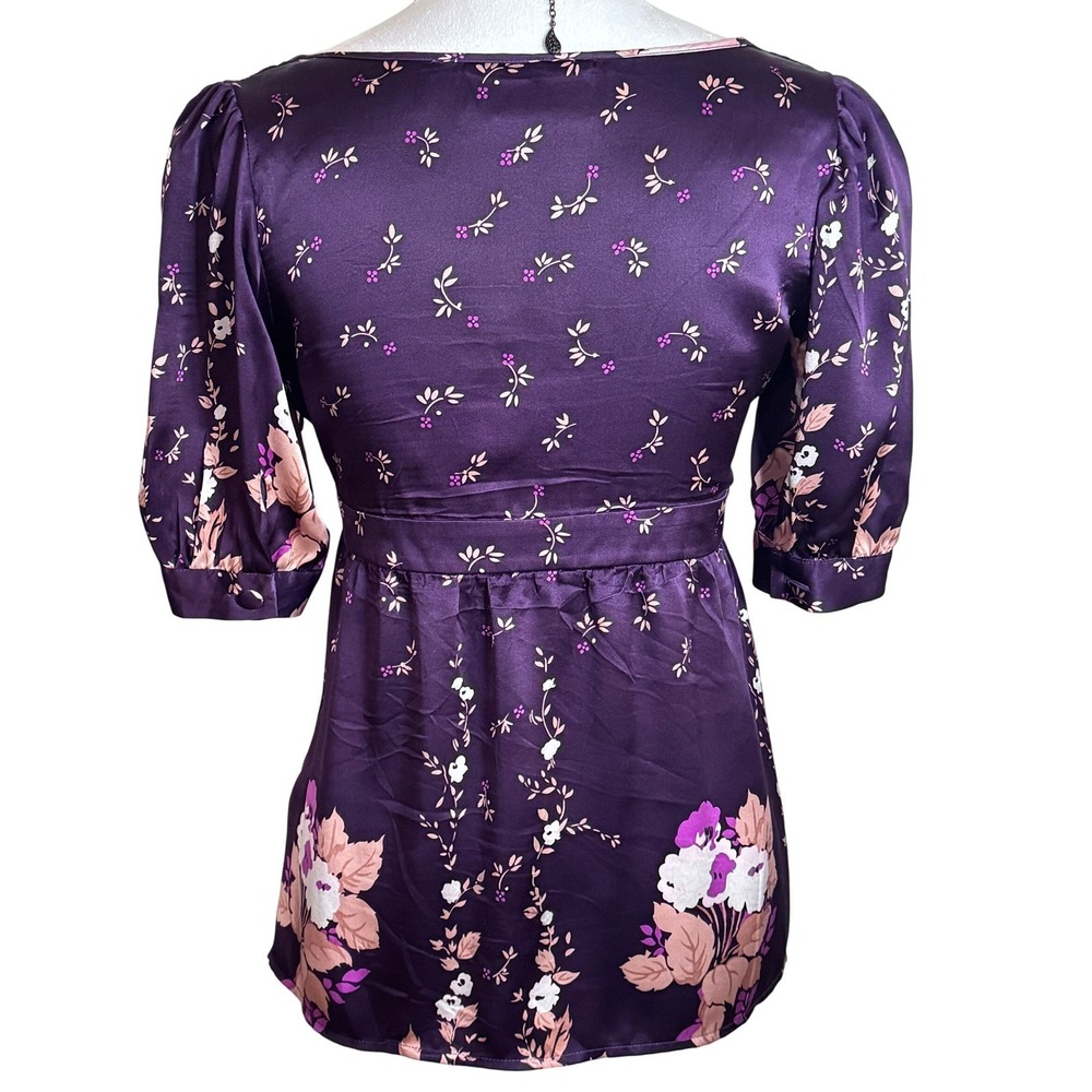 Anthropologie Yumi Kim Womens Silk Floral Satin Peplum Blouse Sz Small Romantic - Picture 2 of 10